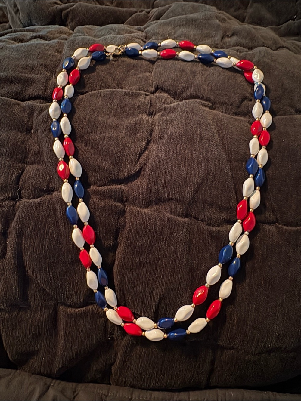 Vintage 54 inch Red White & Blue Bead Necklace - Women Jewelry- some wear